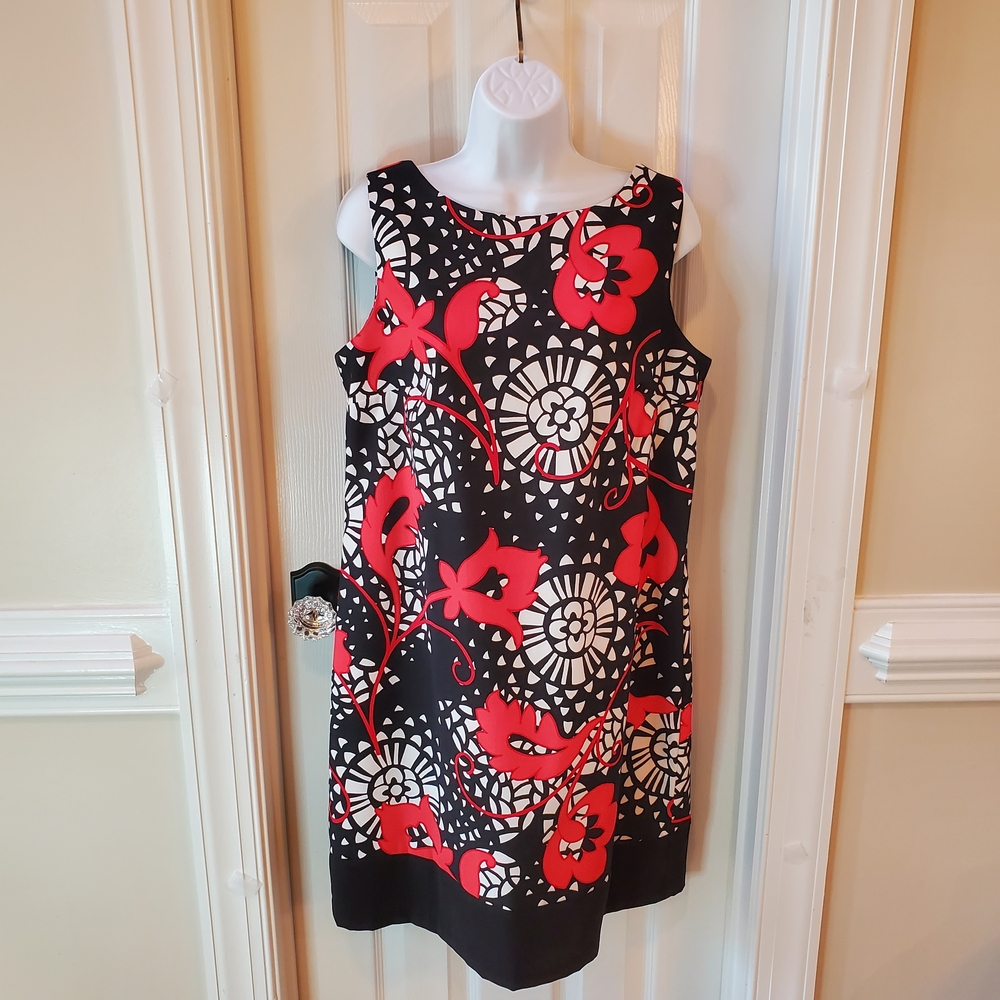 Alyx Limited - Floral Black and Red- Sleeveless - Dress - Sz. 14 - Y2K